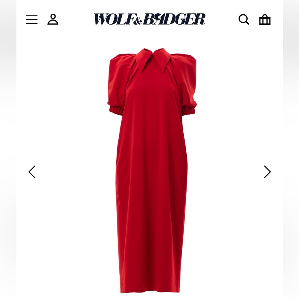 Julia Allert Red collard puff sleeve Midi Dress from Wolf & Badger